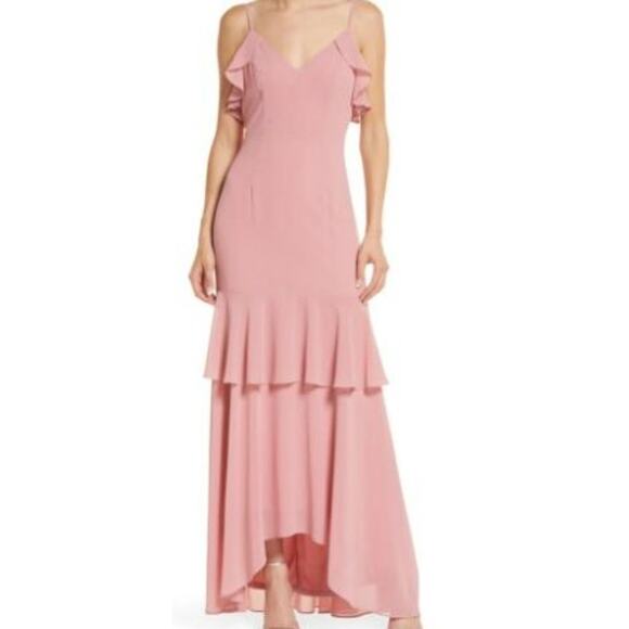 LULU'S S Moment of Magic Pink Rose Tiered Ruffled Bridesmaid Maxi Dress NEW B112 - Picture 1 of 9